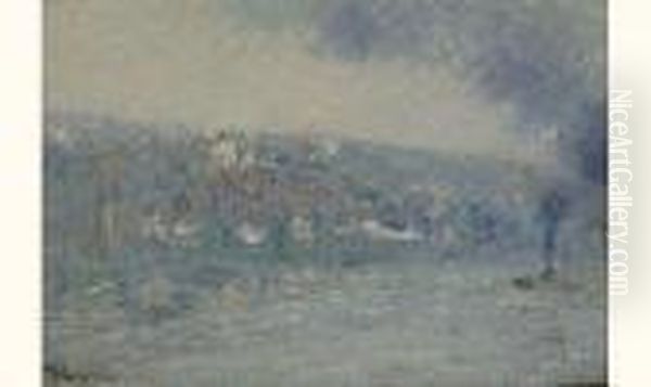 Remorqueurs Sur La Seine, Bougival, Circa 1900 Oil Painting by Gustave Loiseau