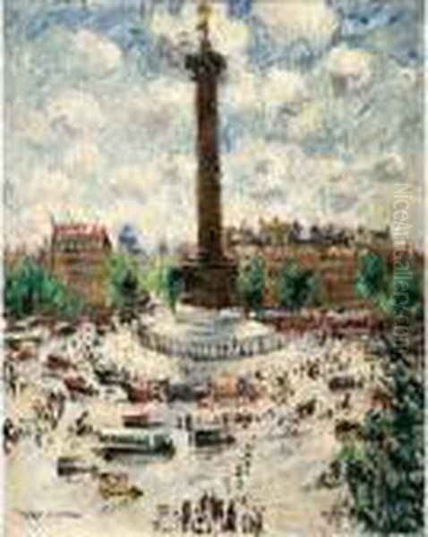 Place De La Bastille Oil Painting by Gustave Loiseau