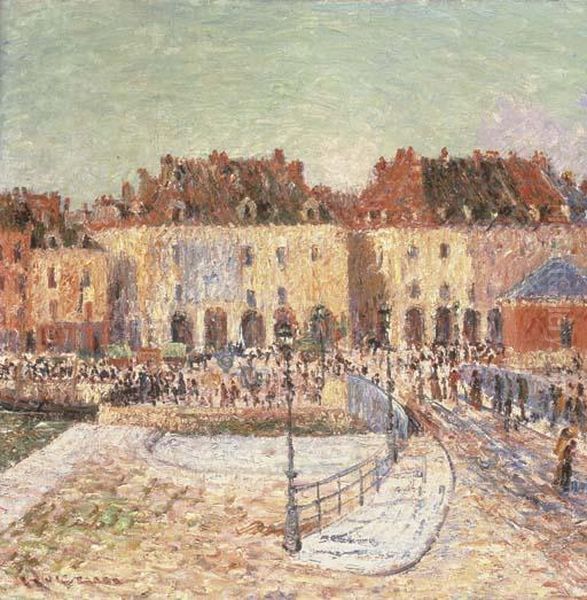 Le Pont De La Poissonerie, Dieppe Oil Painting by Gustave Loiseau