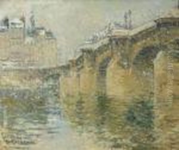 Vue Du Pont-neuf Sous La Neige Oil Painting by Gustave Loiseau