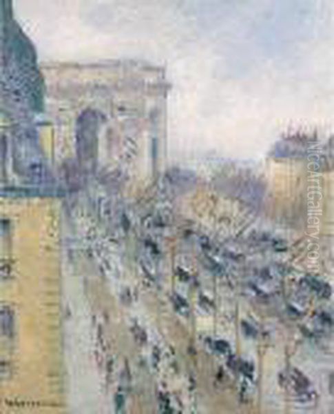 L'arc De Triomphe Et L'avenue De Friedland Oil Painting by Gustave Loiseau