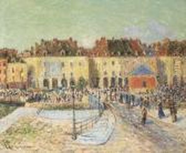 Le Pont De La Poissonnerie, Dieppe Oil Painting by Gustave Loiseau