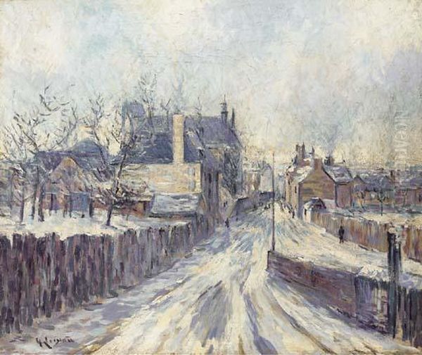 L'entree Du Village De Mortain Sous Le Neige Oil Painting by Gustave Loiseau