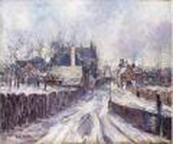 L'entree De La Ville De Mortain Sous Le Neige Oil Painting by Gustave Loiseau