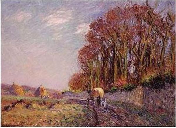 La Charrette, Paysage D'automne Oil Painting by Gustave Loiseau