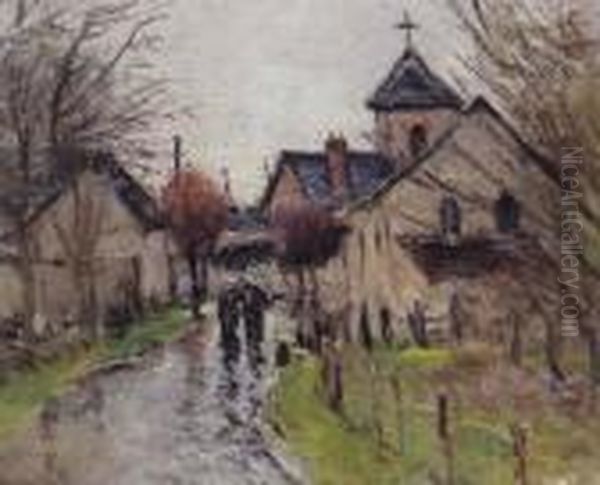 Villageoise Sous La Pluie, Pres De L'eglise Oil Painting by Gustave Loiseau