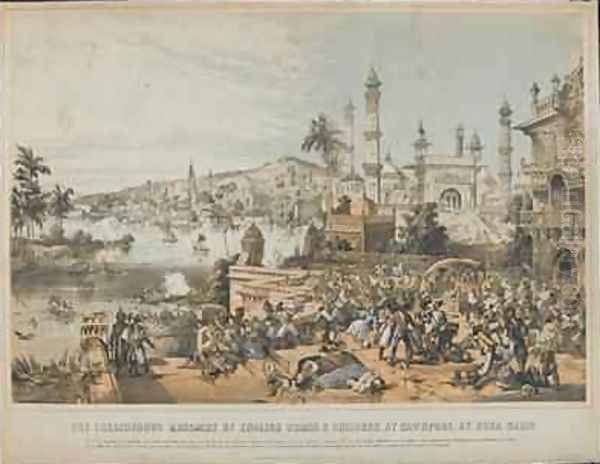 The treacherous massacre of English women and children at Cawnpore by Nena Sahib during the Indian Mutiny of 1857, printed 12th October 1857 Oil Painting by Thomas Packer