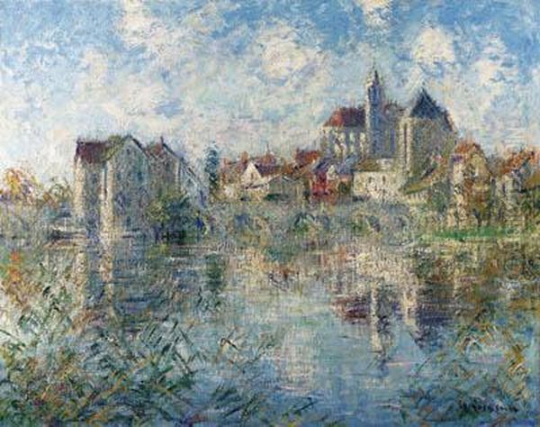 Moret-sur-loing, Le Pont Et L'glise Oil Painting by Gustave Loiseau