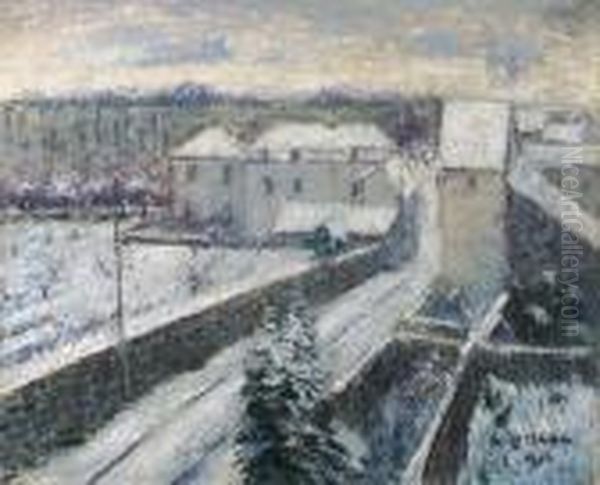 Vue De Triel Sous La Neige Oil Painting by Gustave Loiseau