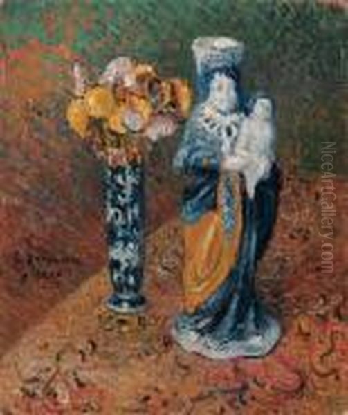 Statuette Et Vase De Fleurs Oil Painting by Gustave Loiseau