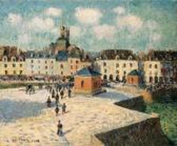 Le Quai De Carnage, Dieppe, Soleil (the Quay At Dieppe Insunlight) Oil Painting by Gustave Loiseau