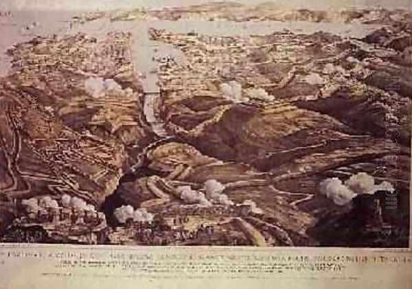 A Panoramic View of the External and Internal Defences of Sebastopol, the Batteries, Trenches and Siege Works of the Allies from sketches of a military engineer on the staff of Sir J. Burcoyne, pub. by Stannard and Dixon, 1855 Oil Painting by Thomas Packer