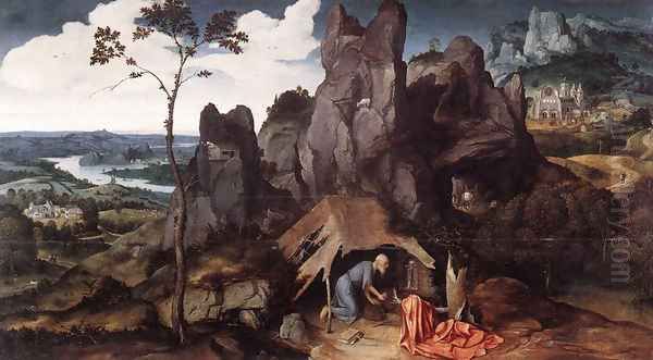 St Jerome in the Desert c. 1520 Oil Painting by Joachim Patenier (Patinir)