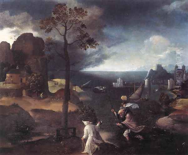 St Christopher Bearing the Christ Child Oil Painting by Joachim Patenier (Patinir)