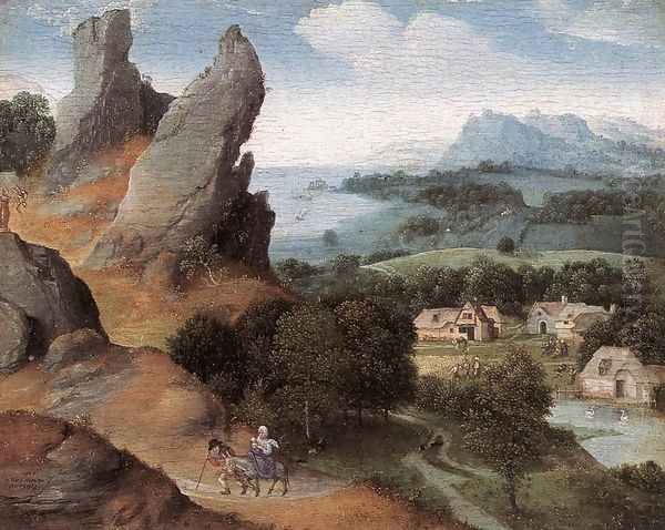 Landscape with the Flight into Egypt Oil Painting by Joachim Patenier (Patinir)