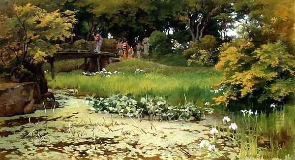 Pond in the Garden of Raku-Raku-Tei, Hikone Oil Painting by Alfred Parsons