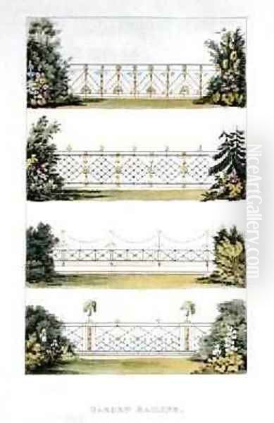 Garden Railing, from Ackermanns Repository of Arts, published 1823 Oil Painting by John Buonarotti Papworth