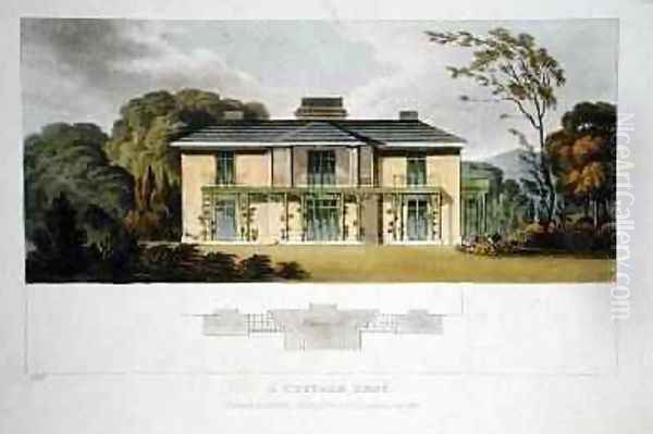 A Cottage Orne, from Ackermanns Repository of Arts, published 1818 Oil Painting by John Buonarotti Papworth