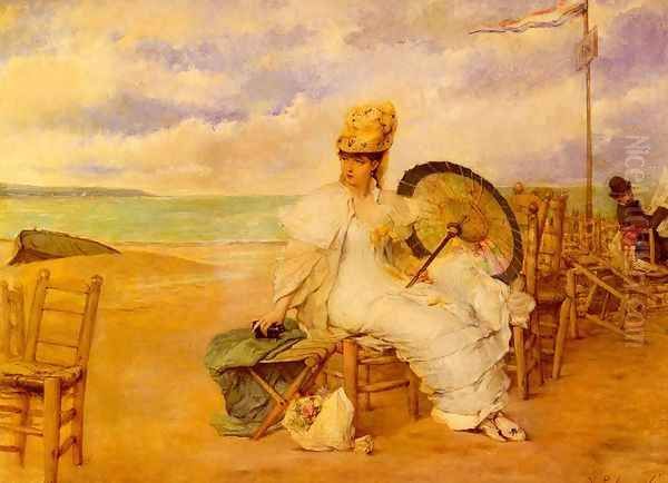 At The Beach Oil Painting by Vicente Palmaroli Y Gonzalez