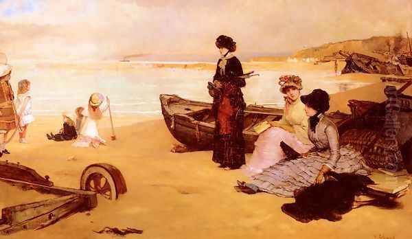 A Summer's Afternoon at the Beach Oil Painting by Vicente Palmaroli Y Gonzalez