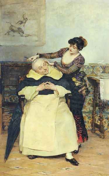 The Haircut Oil Painting by Vicente Palmaroli Y Gonzalez