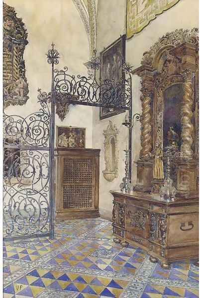 A church interior Oil Painting by Vicente Palmaroli Y Gonzalez