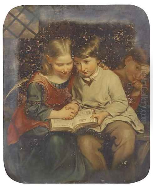 The reading lesson Oil Painting by John Thomas Peele