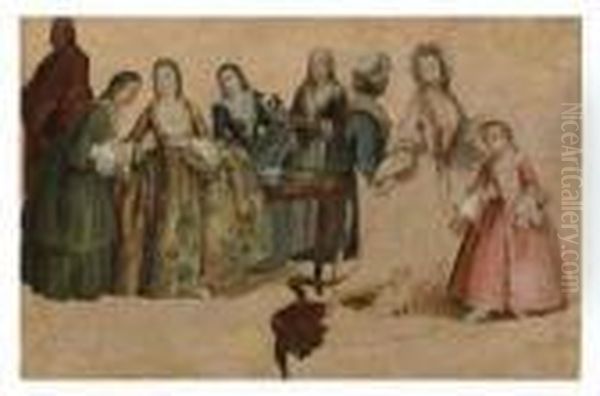 An Elegant Company - A Sketch Oil Painting by Pietro Longhi