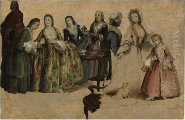 An Elegant Company, A Sketch Oil Painting by Pietro Longhi