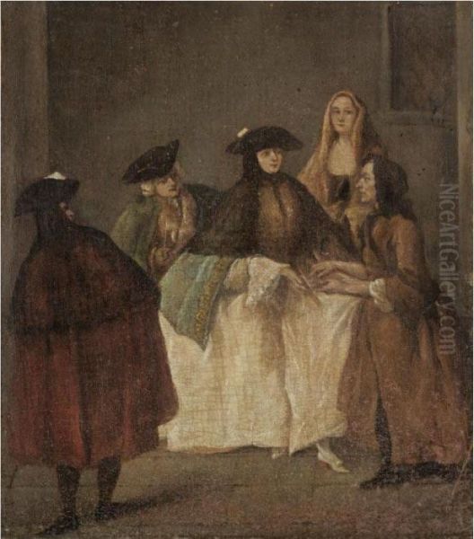 An Interior With A Young Lady Having Her Fortune Told Oil Painting by Pietro Longhi