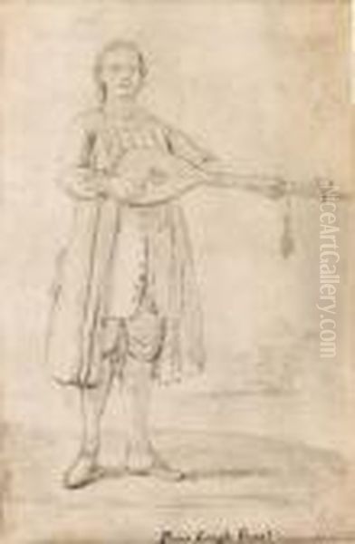 A Man Playing The Colascione By A River Oil Painting by Pietro Longhi