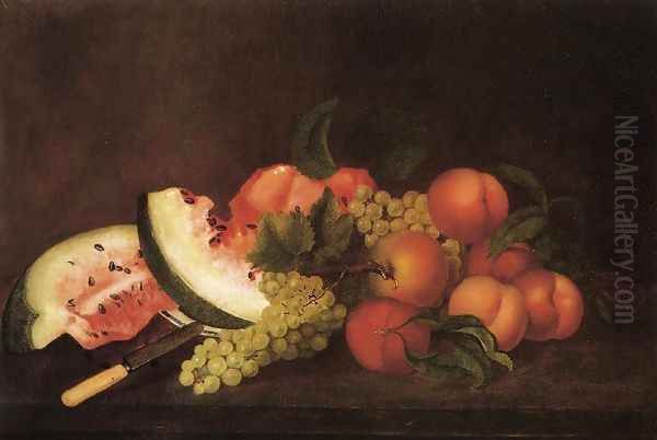 Still Life with Grapes, Watermelon, and Peaches Oil Painting by Rubens Peale