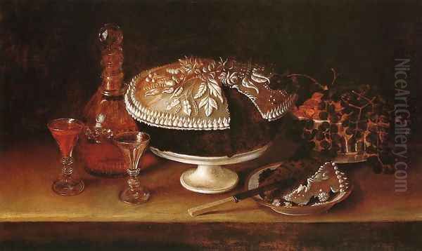 Wedding Cake, Wine, Almonds, and Raisins Oil Painting by Rubens Peale