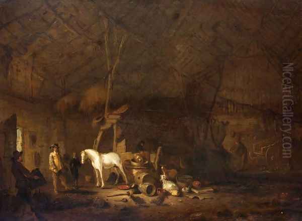 Barn Interior Oil Painting by Egbert van der Poel