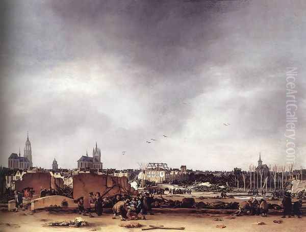 View of Delft after the Explosion of 1654, 1654 Oil Painting by Egbert van der Poel