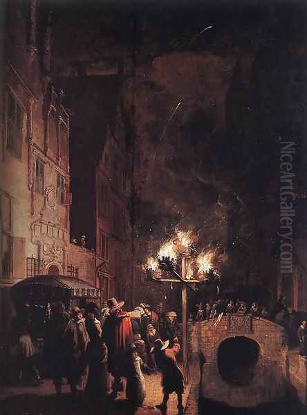 Celebration by Torchlight on the Oude Delft Oil Painting by Egbert van der Poel