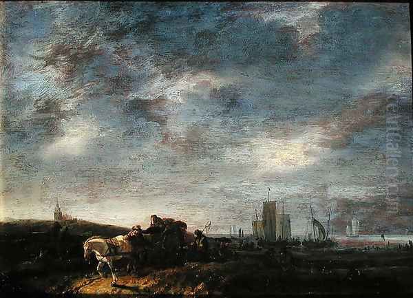 Return of the Fishermen, 1646 Oil Painting by Egbert van der Poel