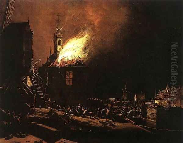 The Explosion of the Delft Magazine Oil Painting by Egbert van der Poel