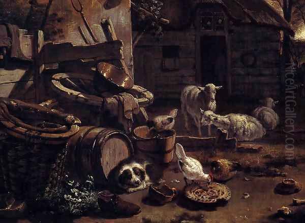 Barnyard Scene (detail) Oil Painting by Egbert van der Poel