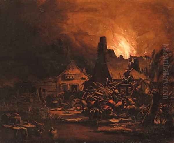 Villages burning at night Oil Painting by Egbert van der Poel