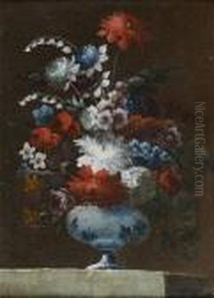 Bouquet De Fleurs Sur Un Entablement Oil Painting by Gasparo Lopez