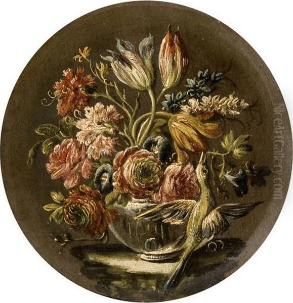 Rose, Tulipani, Garofaniin Un 
Vaso Di Vetro Con Colombo; E Rose, Garofani E Anemoni In Unvaso Di Vetro
 Con Colombo Oil Painting by Gasparo Lopez