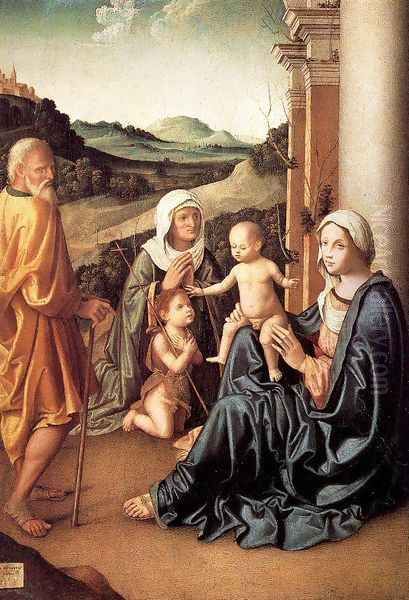 Holy Family with Saint Elizabeth and the Infant Saint John 1515 Oil Painting by Marco Palmezzano