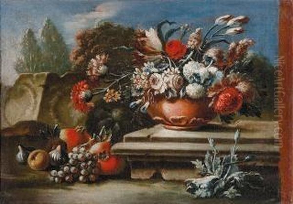 Natura Morta Di Fiori E Frutta Oil Painting by Gasparo Lopez