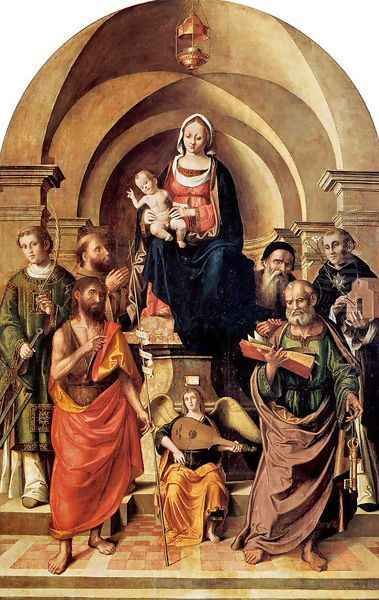 Virgin and Child Surrounded by Saints 1537 Oil Painting by Marco Palmezzano