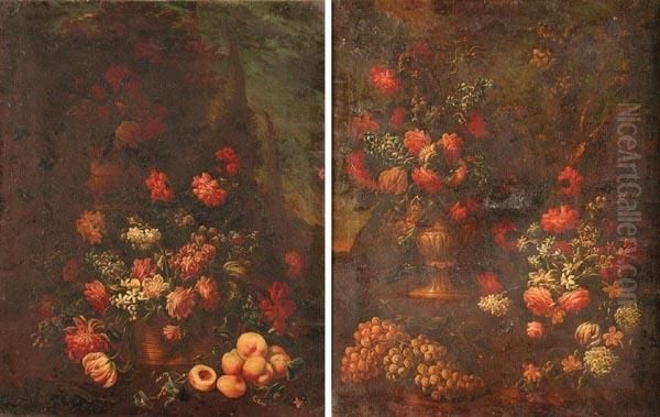 Nature Morte
Con Vaso E Cesto Di Fiori Su Sfondo Di Paesaggio Oil Painting by Gasparo Lopez