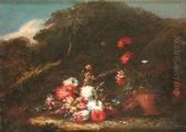 Natura Morta Con Fiori E Vaso Di Garofani Oil Painting by Gasparo Lopez