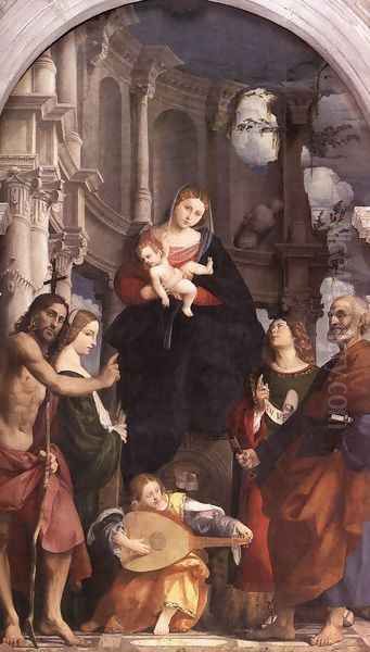 Madonna and Child Enthroned with Saints c. 1525 Oil Painting by (Giovanni Antonio de' Sacchis) Pordenone