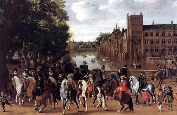 The Princes of Orange and Their Families Riding Out from the Buitenhof 1623-25 Oil Painting by Hendrick Ambrosius Packx