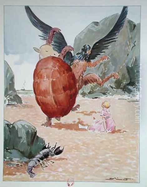 Alice, the Gryphon and the Mock Turtle, illustration from Alice in Wonderland by Lewis Carroll 1832-98 published by Editions Delagrave, Paris, 1935 Oil Painting by Pecoud